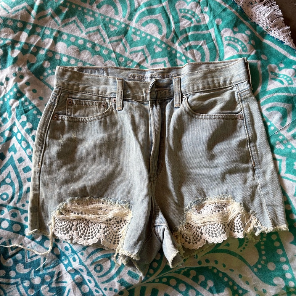 American Eagle Outfitters Light Blue Jean Shorts with Lace Trim